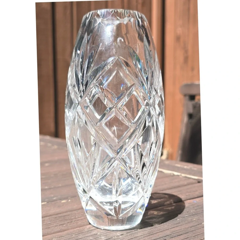 Vintage Hand Cut‎ 24% Leaded Crystal Oval Bud Vase Made in Poland